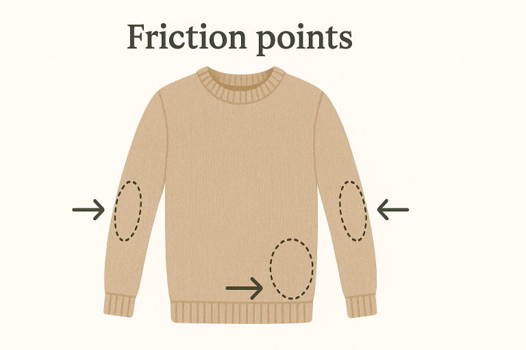 Illustration showing friction points on a sweater like elbows and sides